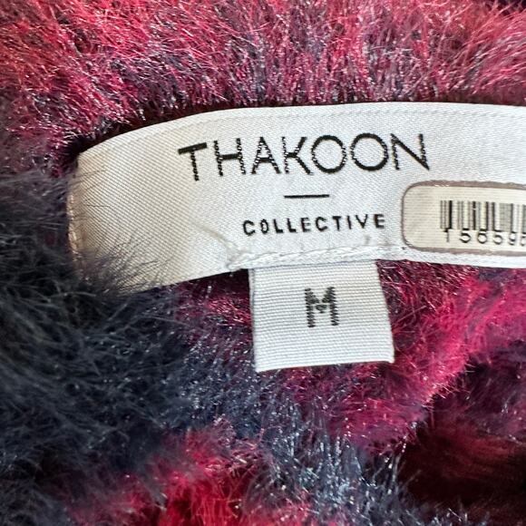 Thakoon Blue Red Fuzzy Sweater MEDIUM Leopard Oversized Soft Cozy Mockneck $275 - Picture 9 of 9